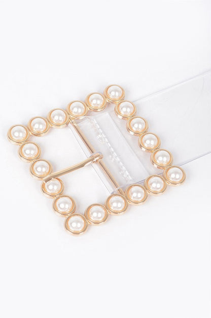 Pearl Buckle Clear Belt W/stones - Tigbul's Variety Fashion Shop