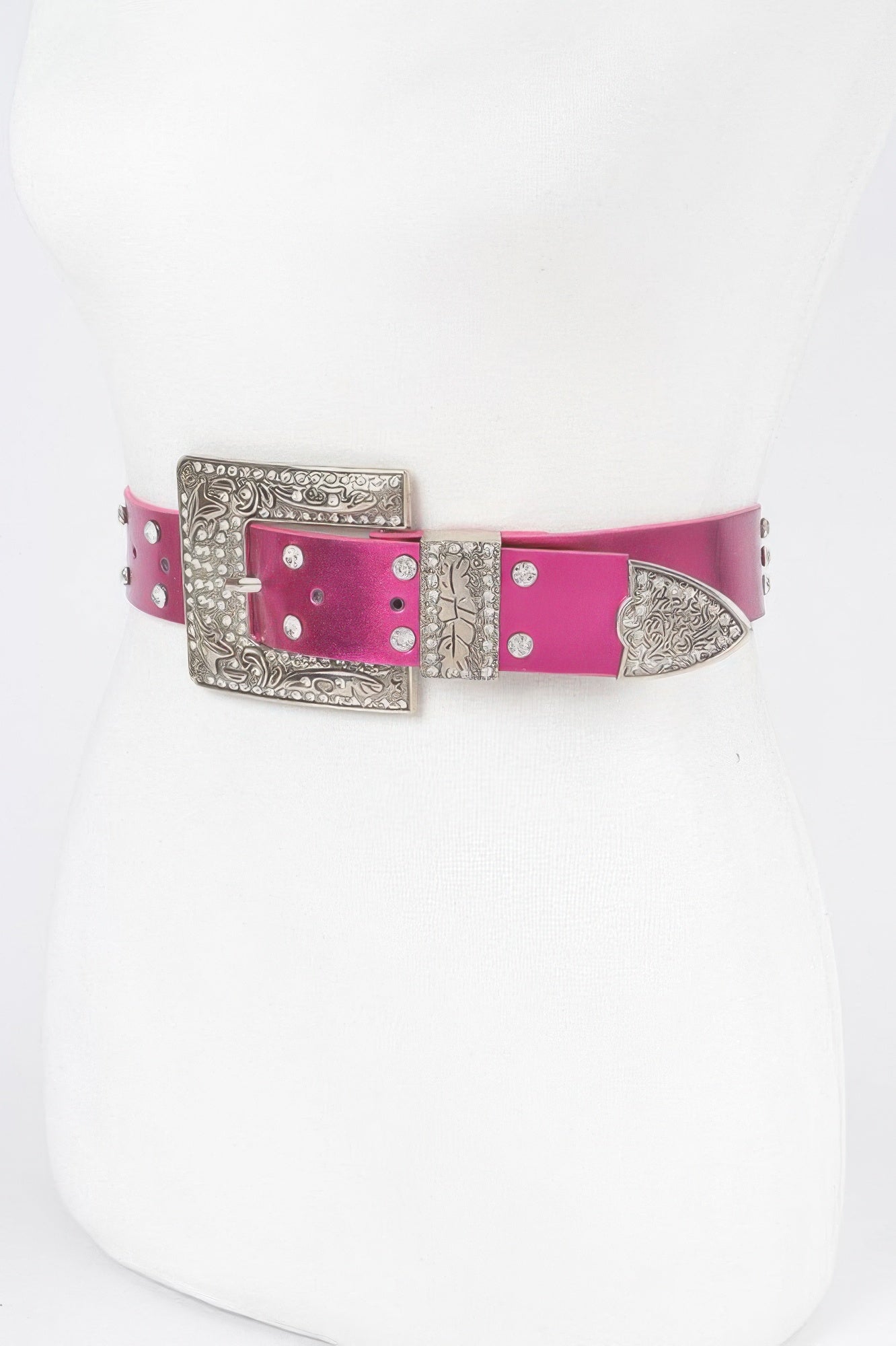 Rhinestone Buckle Metallic Belt W/stones - Tigbul's Variety Fashion Shop