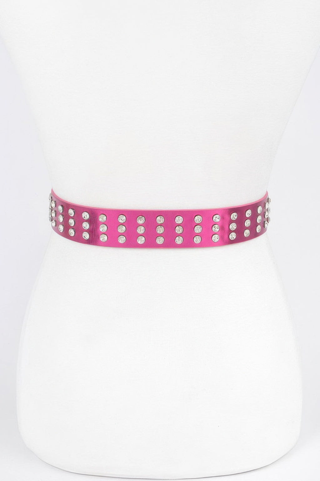 Fuchsia rhinestone belt band with rows of small crystal studs along the strap