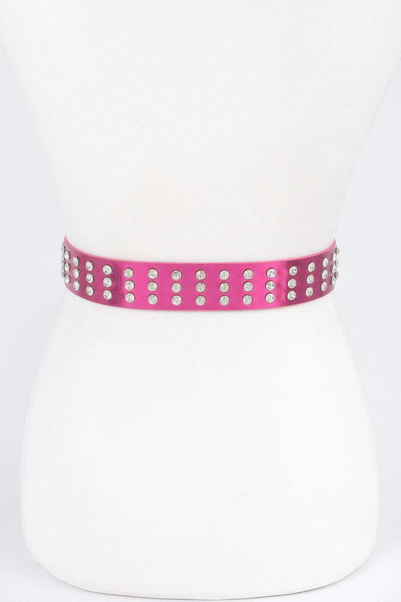 Fuchsia rhinestone belt band with rows of small crystal studs along the strap