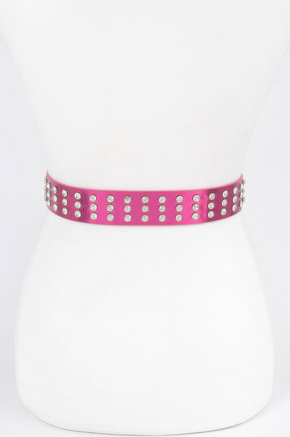 Rhinestone Buckle Metallic Belt W/stones - Tigbul's Variety Fashion Shop