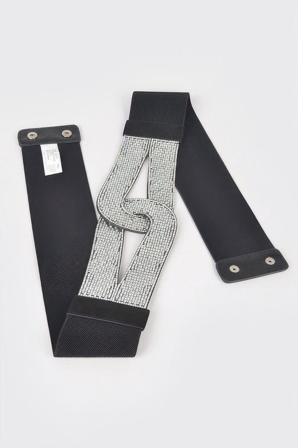 Rhinestone plus-size elastischer Gürtel, silberne Strassplatte mit schwarzem Elastikband (flach)