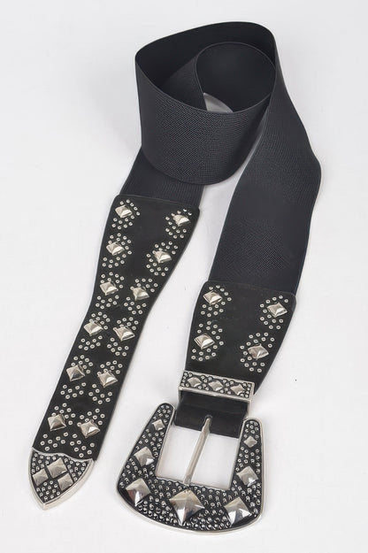 Multi Metal Studded Plus Size Elastic Belt - Tigbul's Variety Fashion Shop