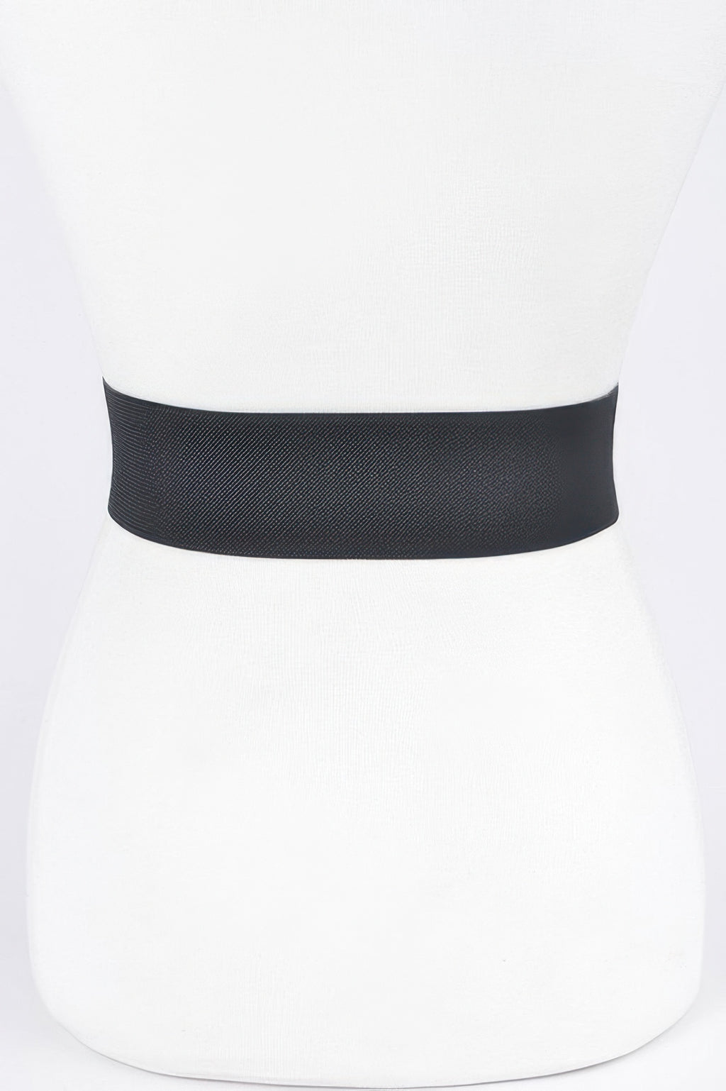 Black elastic waist belt, smooth band without buckle detail in this view.