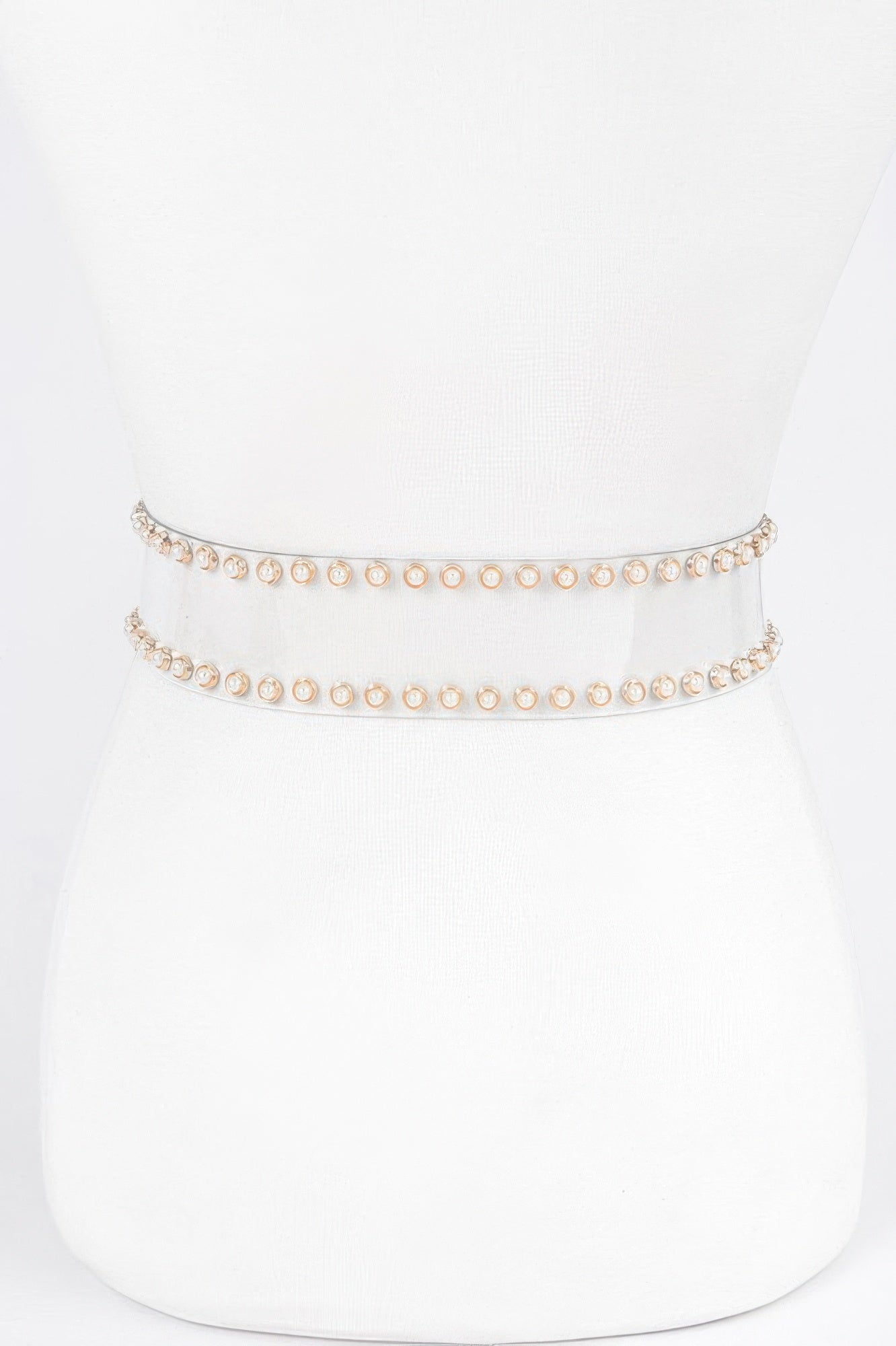 Strassbesetzter Plus-Size Gürtel in Creme mit durchgehendem Perlenlook