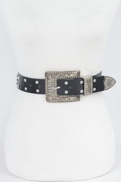 Rhinestone Buckle Metallic Plus Size Belt W/chain - Tigbul's Variety Fashion Shop