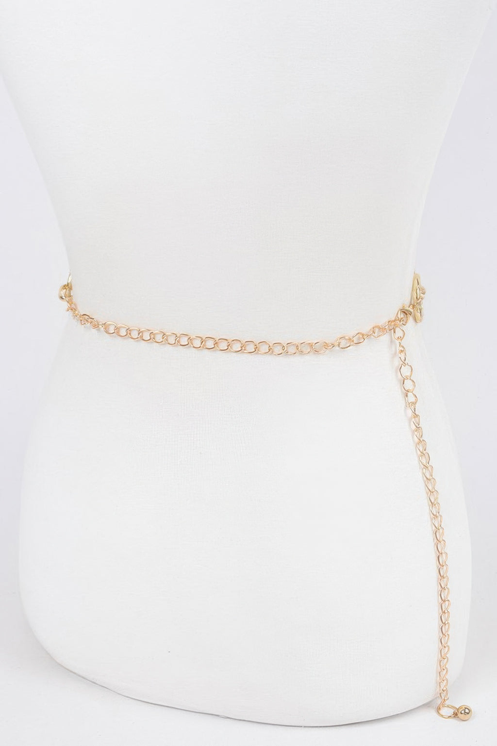 Gold round-link chain belt with long extender strings, one size