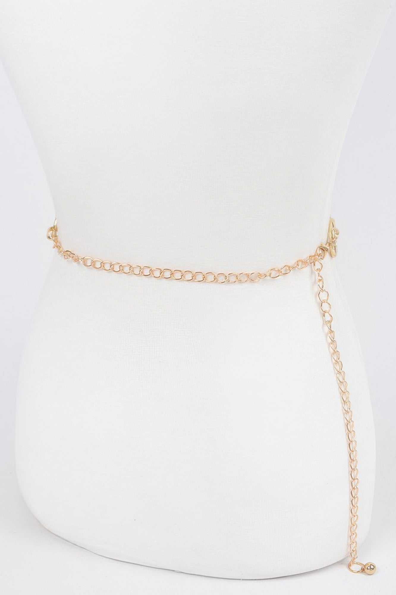 Gold round-link chain belt with long extender strings, one size