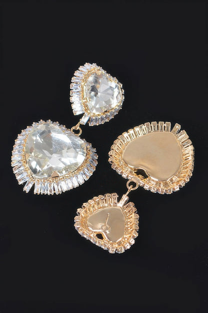 Cubic And Glass Double Heart Earring - Tigbul's Variety Fashion Shop