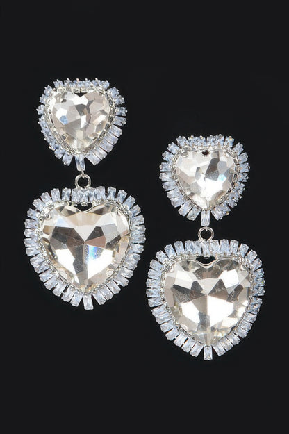 Cubic And Glass Double Heart Earring - Tigbul's Variety Fashion Shop