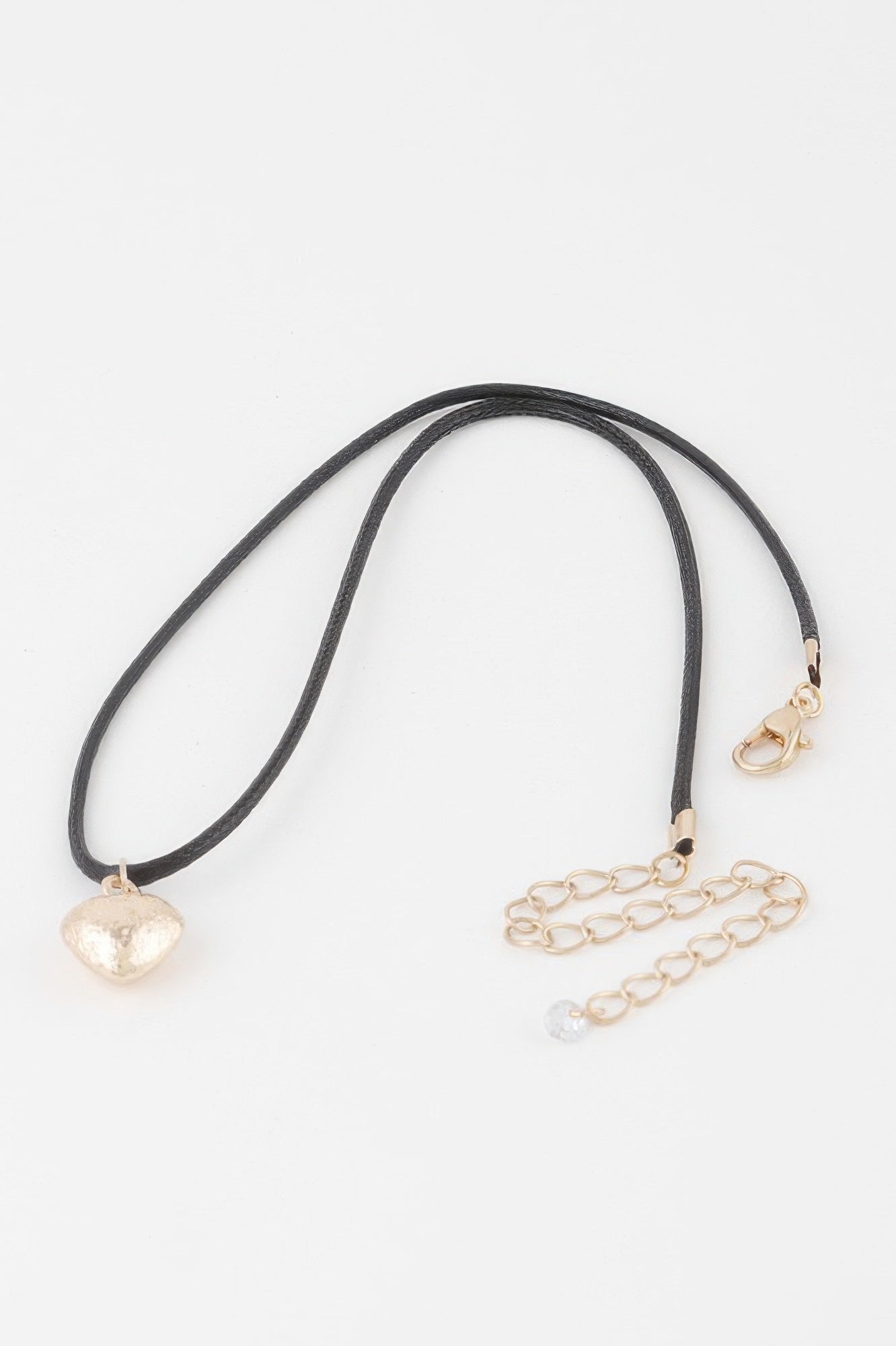 Braided heart pendant necklace, black cord with gold heart charm and clasp
