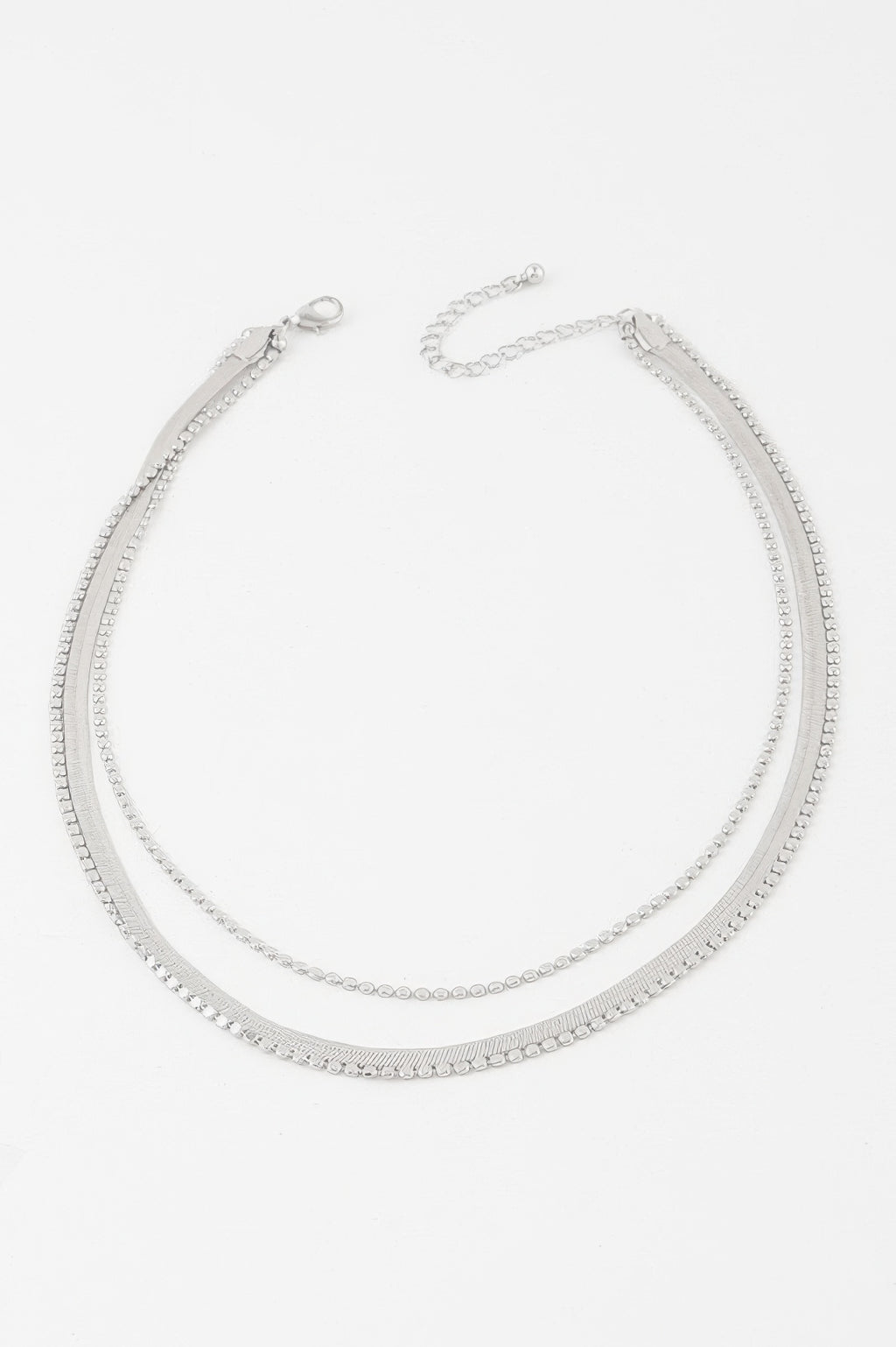 Silver triple snake chain necklace, layered design with clasp and extender