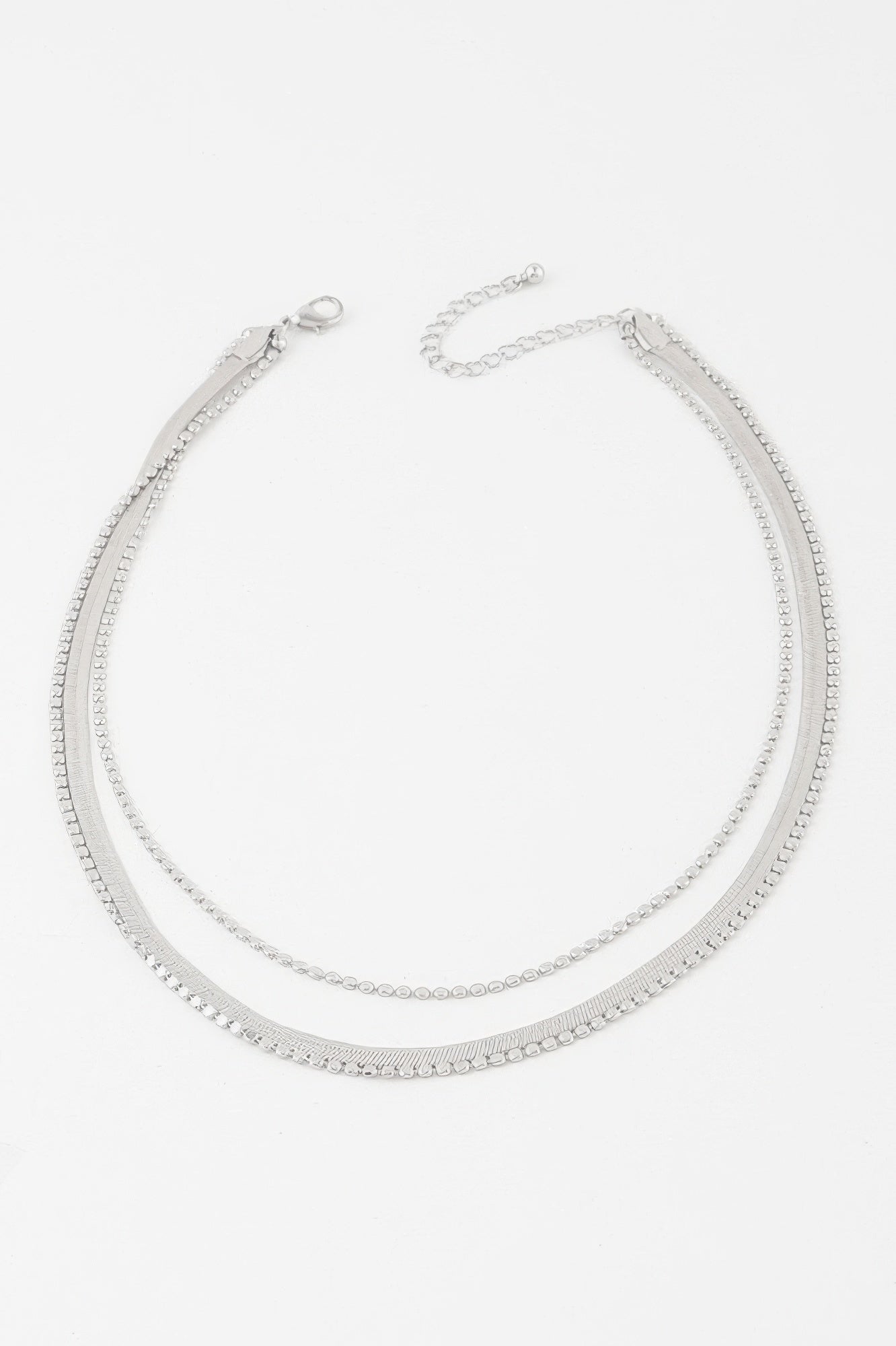 Silver triple snake chain necklace, layered design with clasp and extender