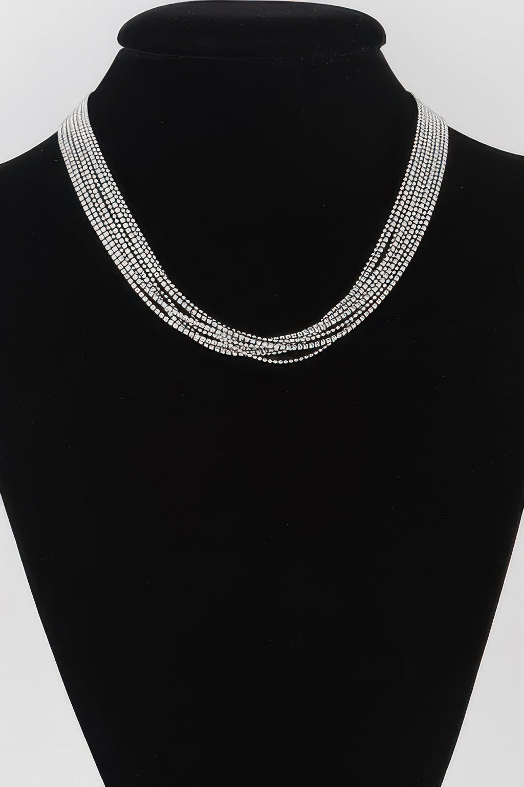 Multi Cubic rhinestone necklace with clear stones, silver-toned chain