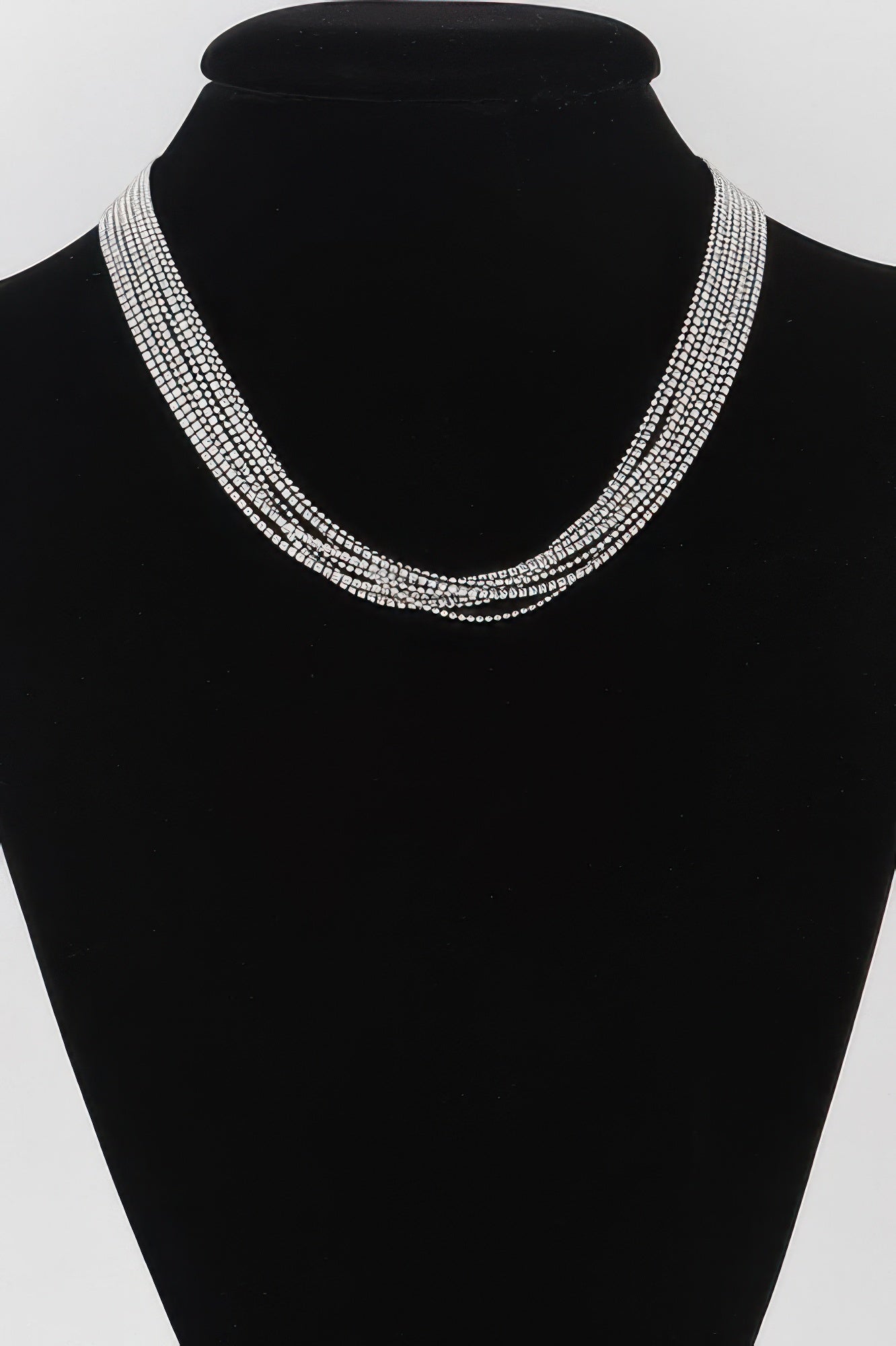 Multi Cubic rhinestone necklace with clear stones, silver-toned chain