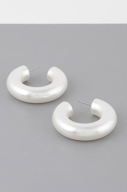 Bulky Polished Cream Hoop Earrings - Tigbul's Variety Fashion Shop