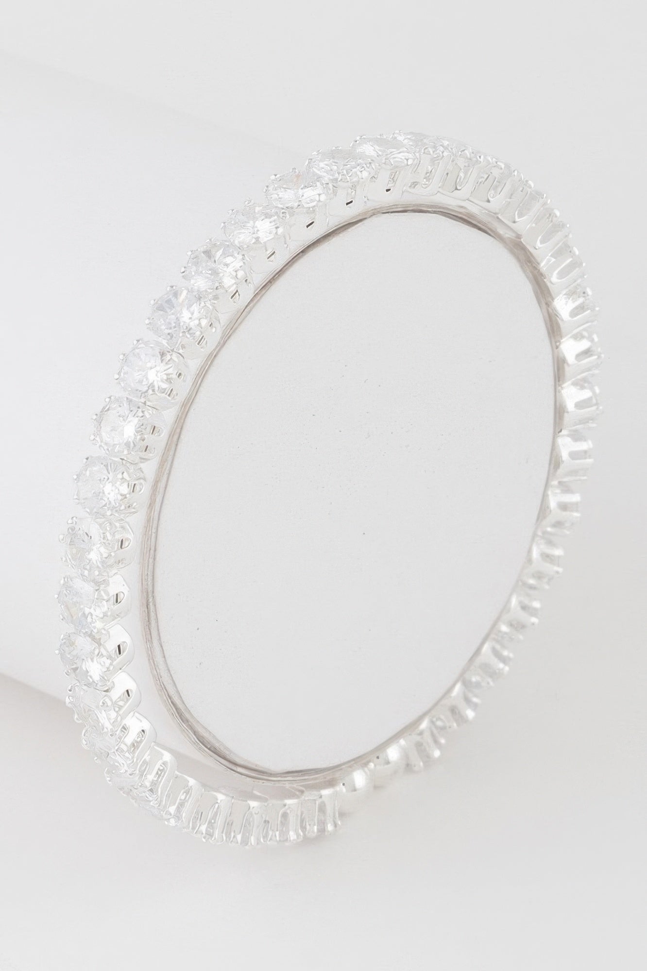 Rhinestone cuff bracelet, silver-tone with clear stones in a continuous oval band
