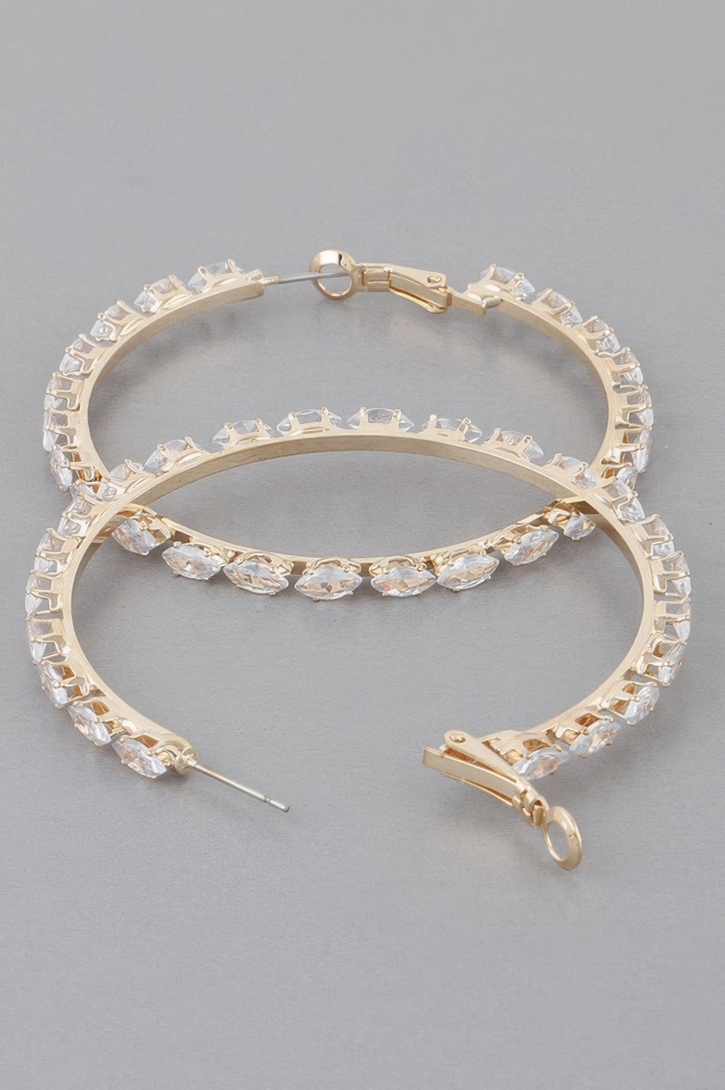 Petite jeweled hoop earrings, gold-tone with clear stones and hinged back