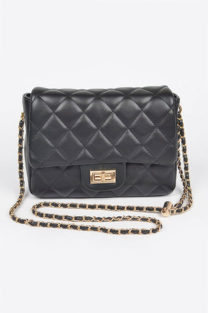 Quilted Faux Leather Flap Bag - Tigbul's Variety Fashion Shop