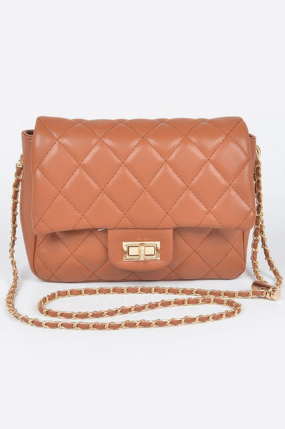 Quilted Faux Leather Flap Bag - Tigbul's Variety Fashion Shop