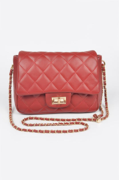Quilted Faux Leather Flap Bag - Tigbul's Variety Fashion Shop