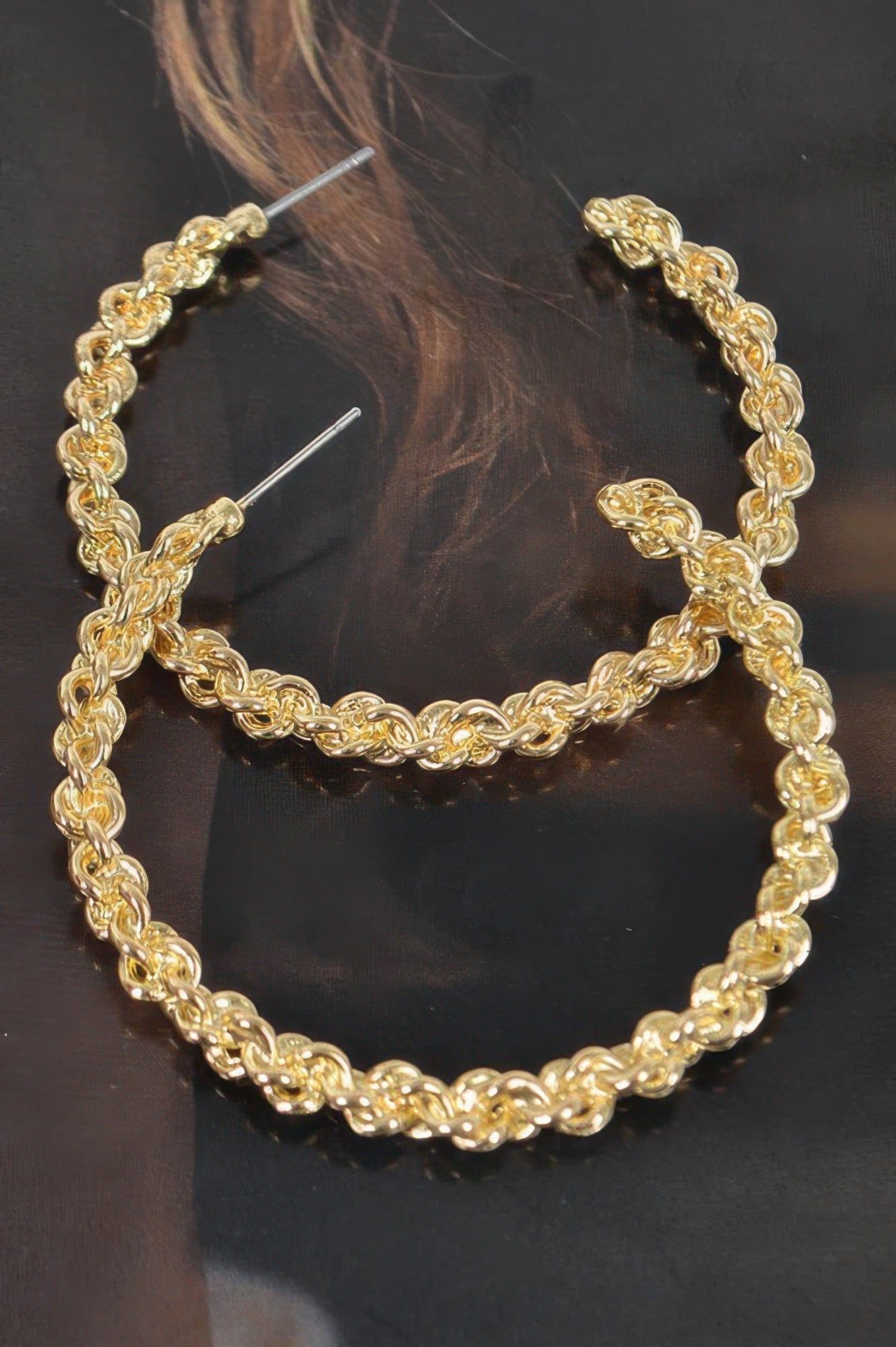 Chain hoop earrings, gold-tone oval link hoops with clasp post