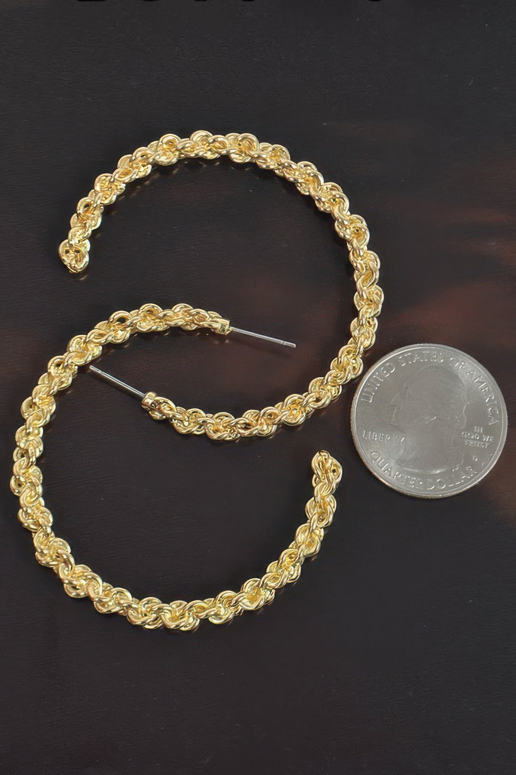 Gold-tone chain hoop earrings with stud post and oval link design