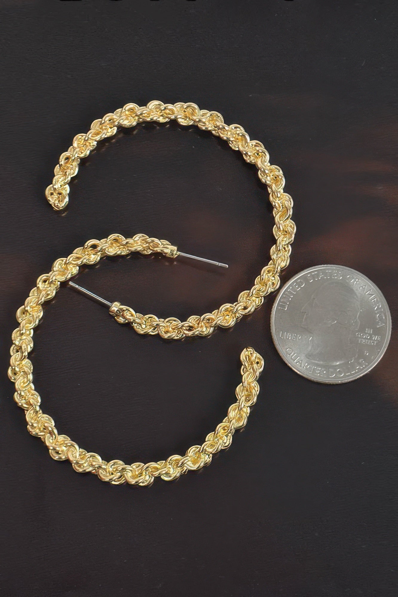 Gold-tone chain hoop earrings with stud post and oval link design