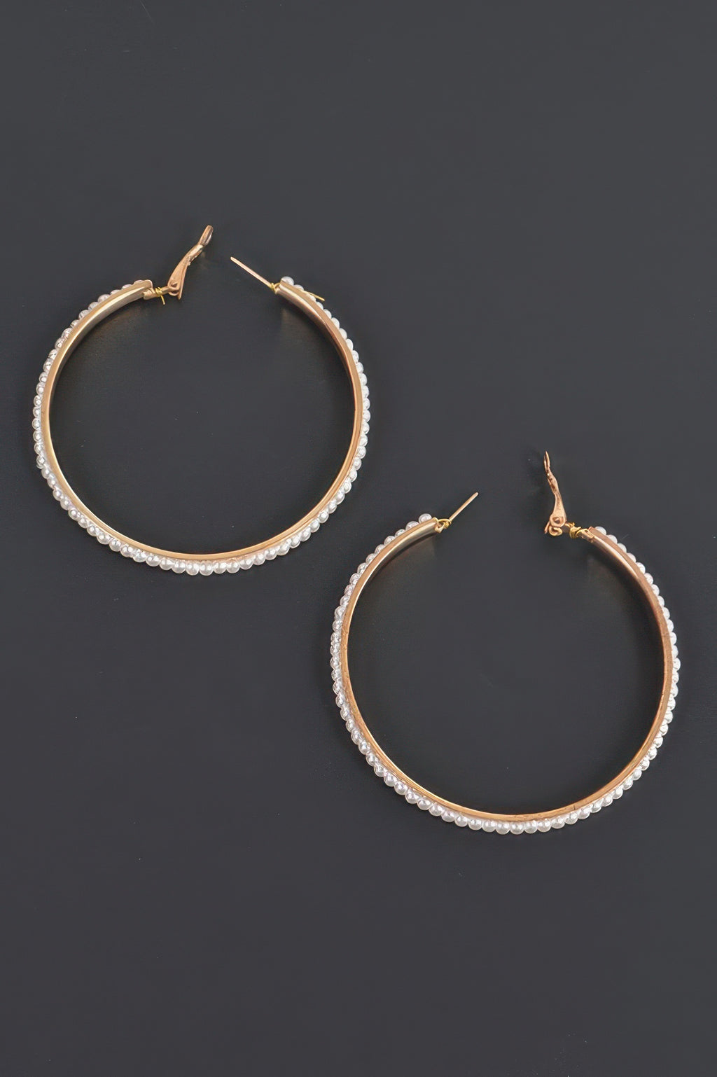 Ivory pearl-trim hoop earrings, gold-tone round hoops with hook backs