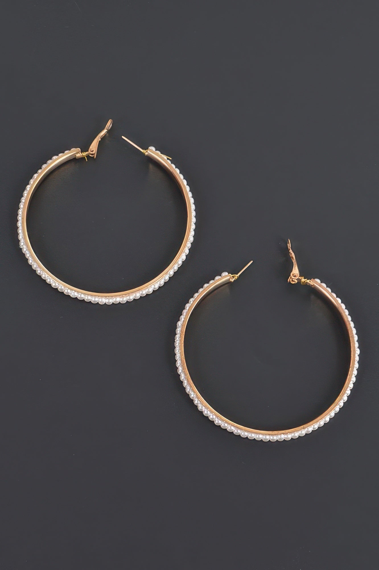 Ivory pearl-trim hoop earrings, gold-tone round hoops with hook backs