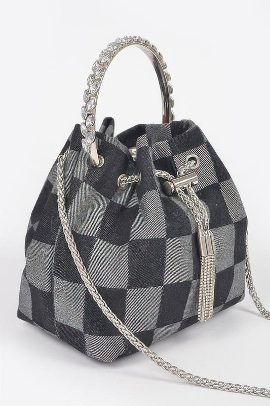 Two Tone Denim Bucket Bag W/metal Handle - Tigbul's Variety Fashion Shop