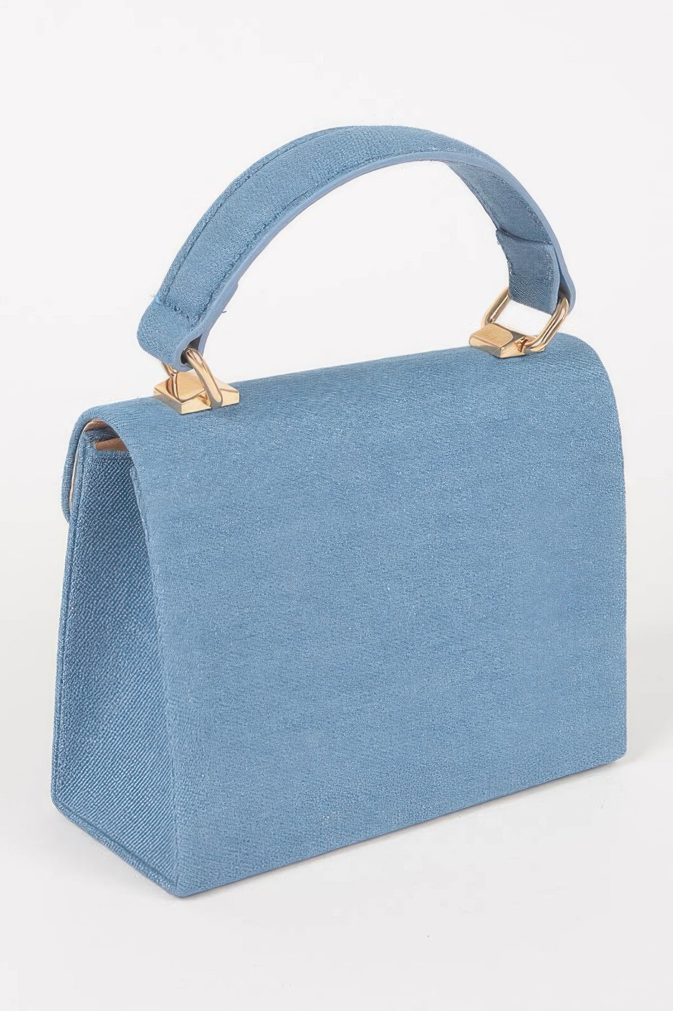 Bolso bandolera cruzado denim azul claro con asa corta superior y ribete dorado