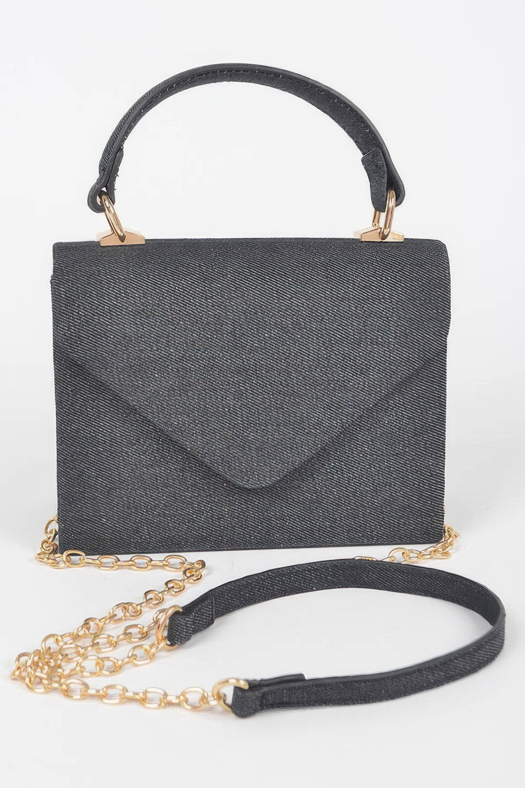 Bolso bandolera cruzado denim negro con solapa y correa larga acolchada