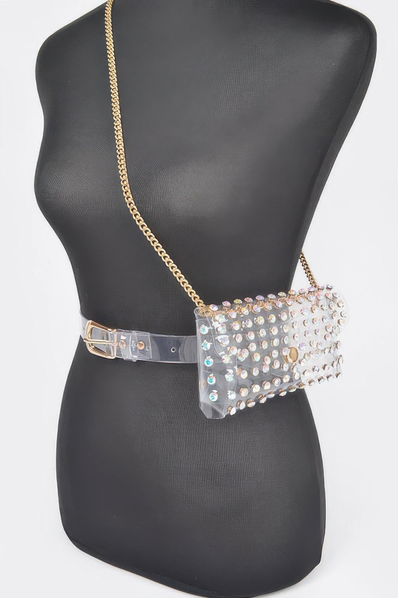 Rhinestone Clear Plus Size Belt Bag W/chain - Tigbul's Variety Fashion Shop