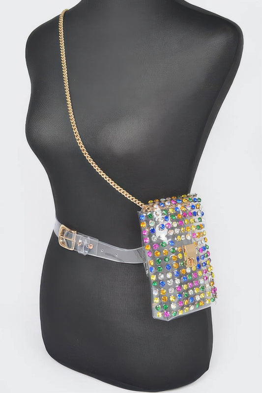 Rhinestone Clear Plus Size Belt Bag W/chain - Tigbul's Variety Fashion Shop