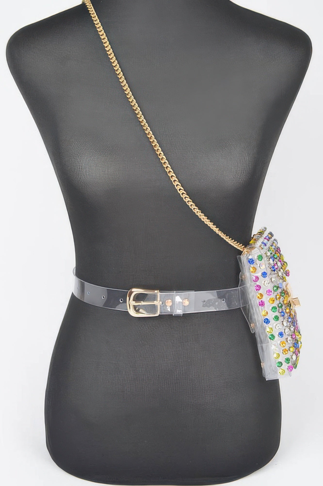 Rhinestone Clear Plus Size Belt Bag W/chain - Tigbul's Variety Fashion Shop