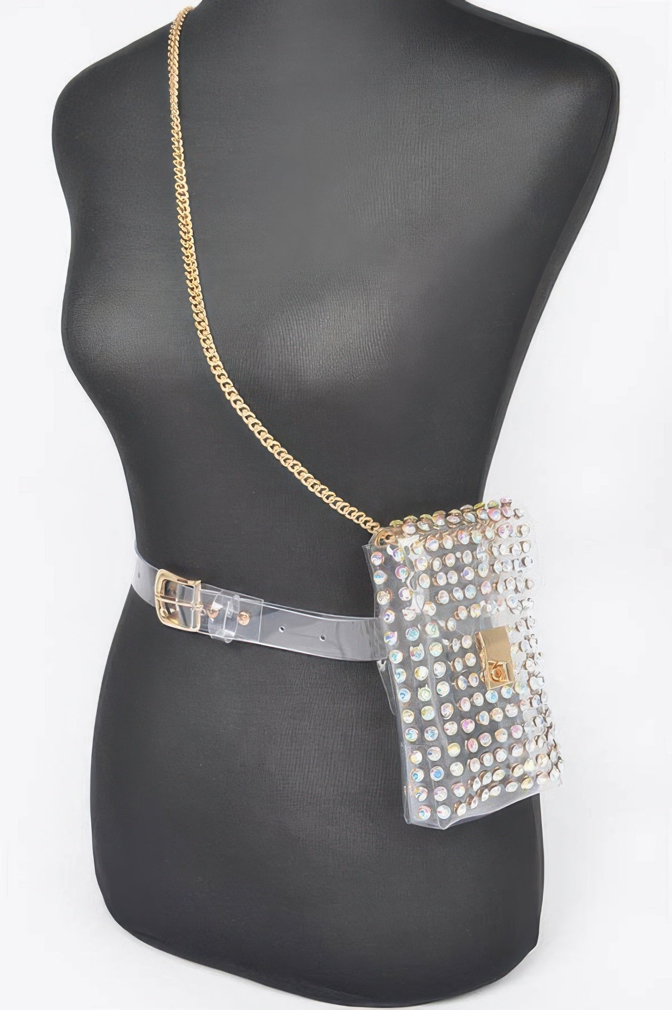 Rhinestone Clear Plus Size Belt Bag W/chain - Tigbul's Variety Fashion Shop