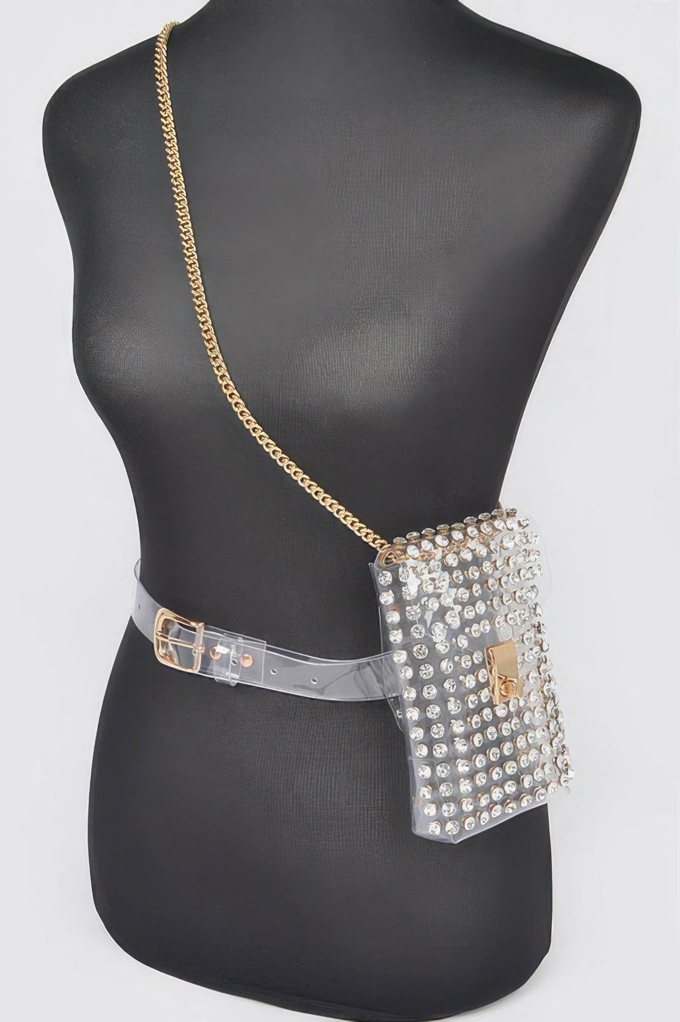 Rhinestone Clear Plus Size Belt Bag W/chain - Tigbul's Variety Fashion Shop