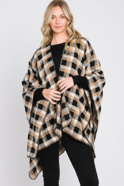 Plaid Pattern Ruana - Tigbul's Variety Fashion Shop