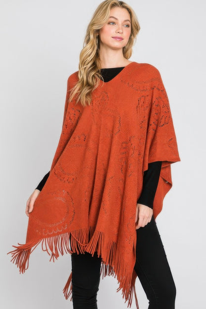 Paisley Pattern Fringe Poncho - Tigbul's Variety Fashion Shop