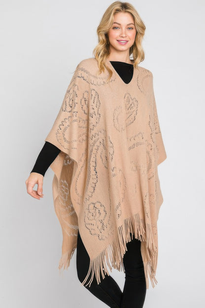 Paisley Pattern Fringe Poncho - Tigbul's Variety Fashion Shop