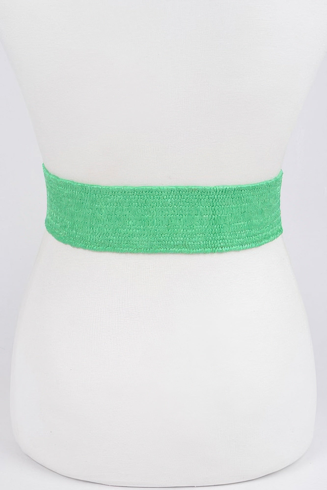 Green faux straw stretch belt band, wide with woven texture