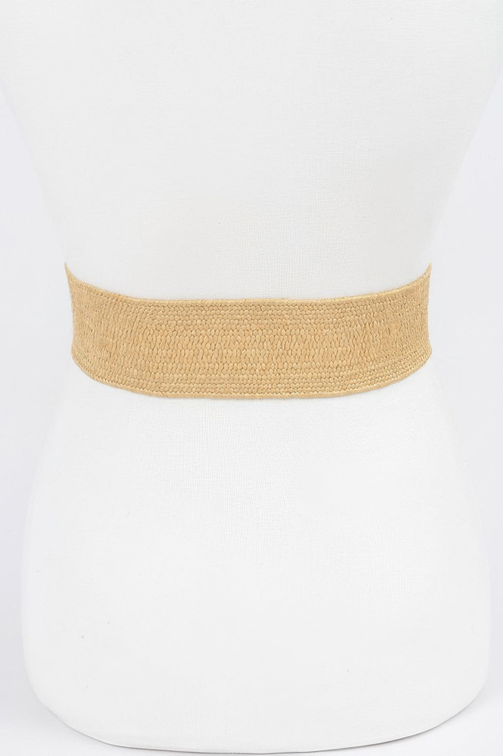 Khaki faux straw stretch belt band, wide woven texture