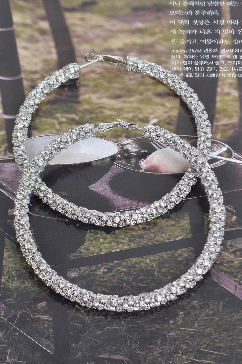 Twisted rhinestone hoop earrings, silver-tone twisted pavé hoops with back clasp