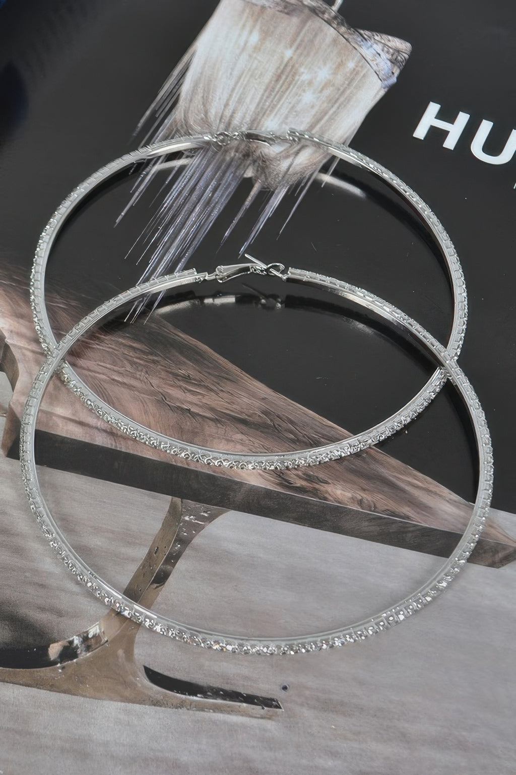 10cm double hoop earrings with clear rhinestone trim, silver-tone hoops