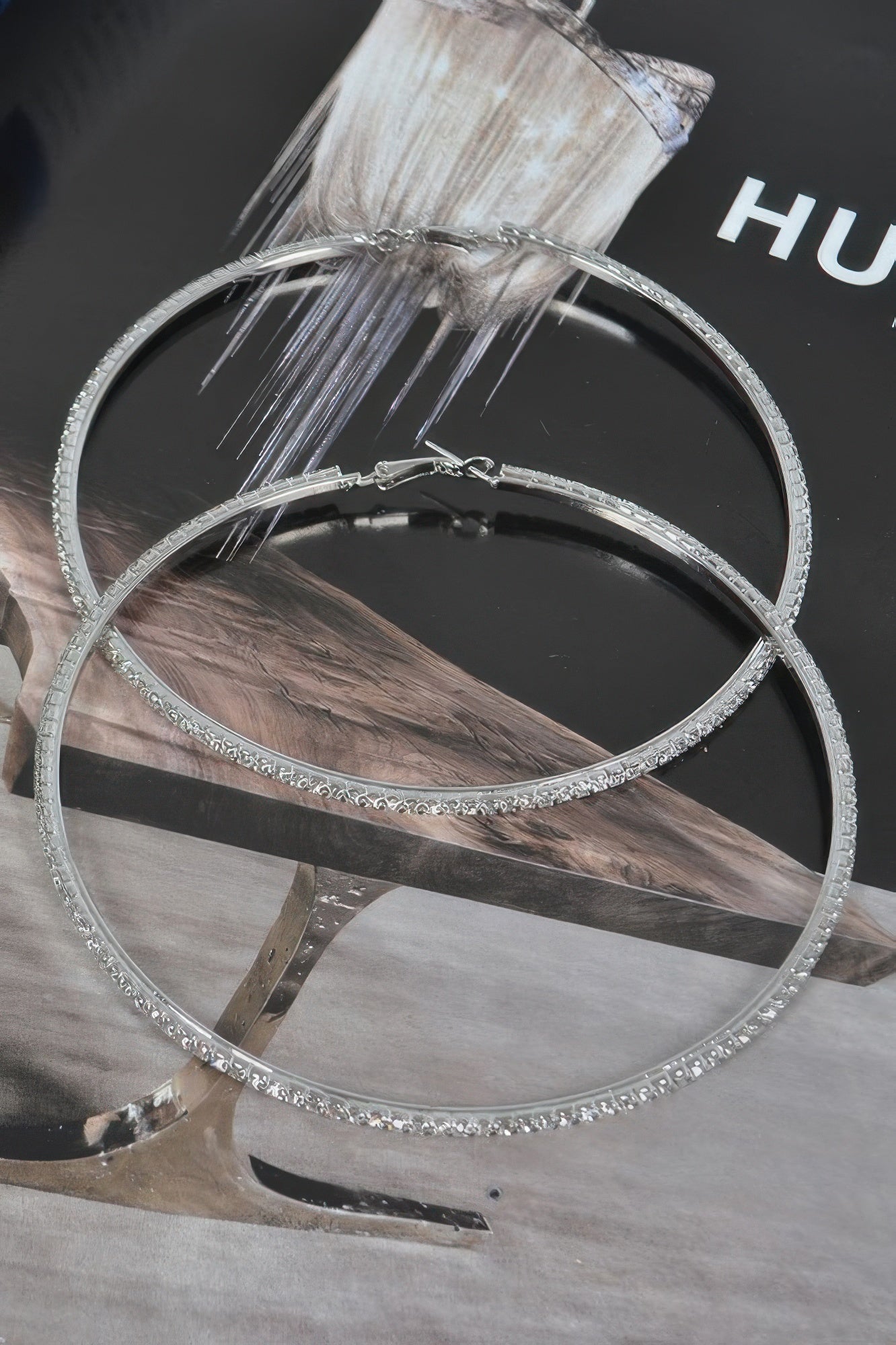10cm double hoop earrings with clear rhinestone trim, silver-tone hoops