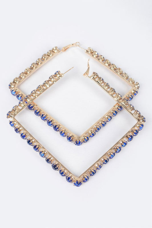 Rhinestone Square Hoop Earrings - Tigbul's Variety Fashion Shop