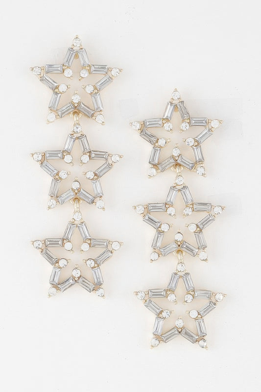 Crystal Triple Star Drop Earrings - Tigbul's Variety Fashion Shop