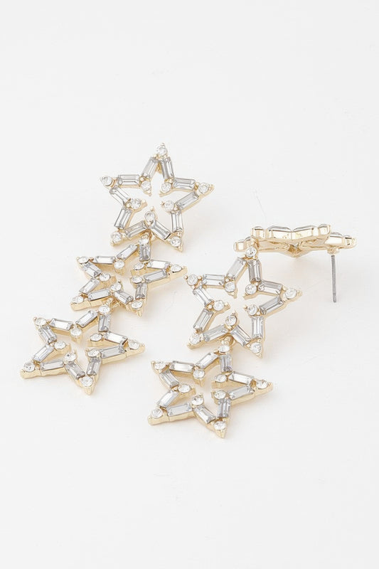 Crystal Triple Star Drop Earrings - Tigbul's Variety Fashion Shop