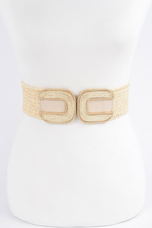 Faux Straw Two Buckles Elastic Belt - Tigbul's Variety Fashion Shop